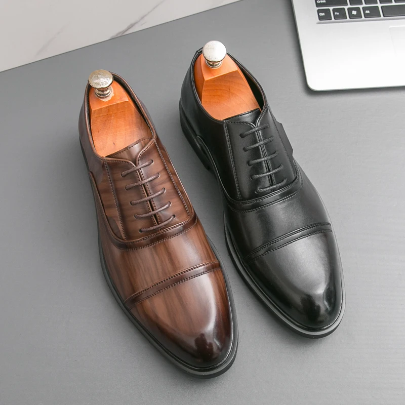 

Мужские кожаные туфли в классическом стиле для повседневного джентльменов, черные, коричневые, для свадьбы жениха, платье 38–46, обувь для взрослых, костюм, новинка