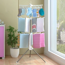 3 Tiers Foldable Drying Rack Stainless Steel Towel Rack Baby Clothes Rack Balcony Hanger Assembly Structures Clothes Rack