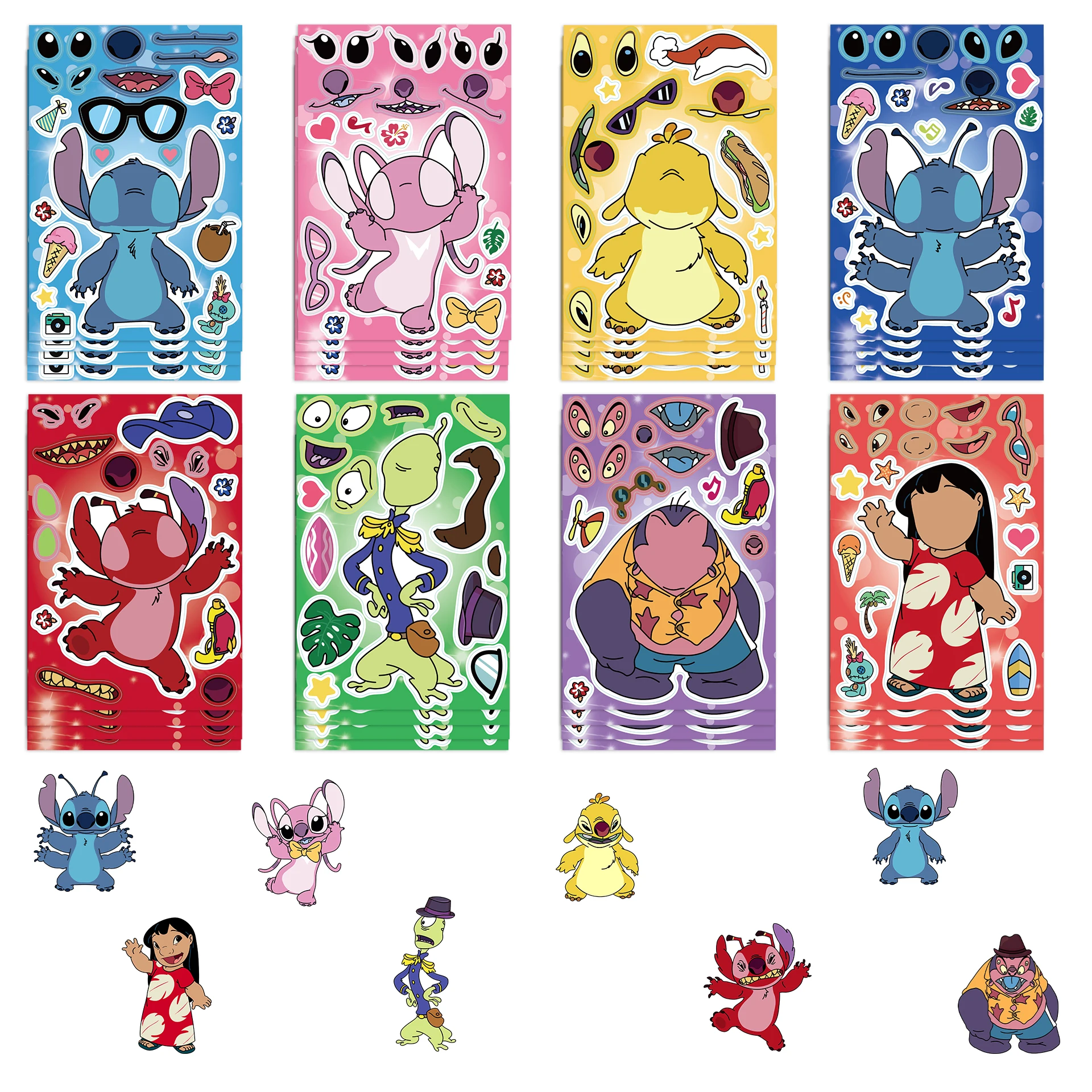 32Sheets Children DIY Puzzle Sticker Disney Mix Character Winnie Mickey Face Assemble Stickers Kids Toys Boys Girls Gifts