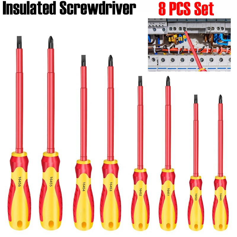 

8 PCS Insulated Screwdriver Set Slotted Cross Screwdrivers Phillips Flat Driver Electrician's Professional Maintenance Hand Tool