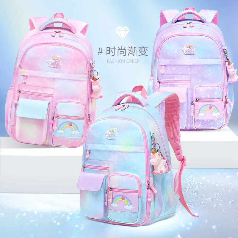 Mochila escolar primária para meninas, mochila de grande capacidade, gradiente, fofa, nova, de 1 a 6 anos, 2020