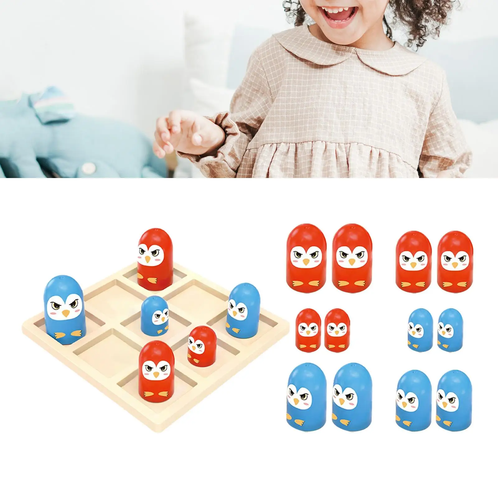 Kids Desktop Checkers Game Tic Tac Toe Board Game Sensory Learning Toy for Children Age