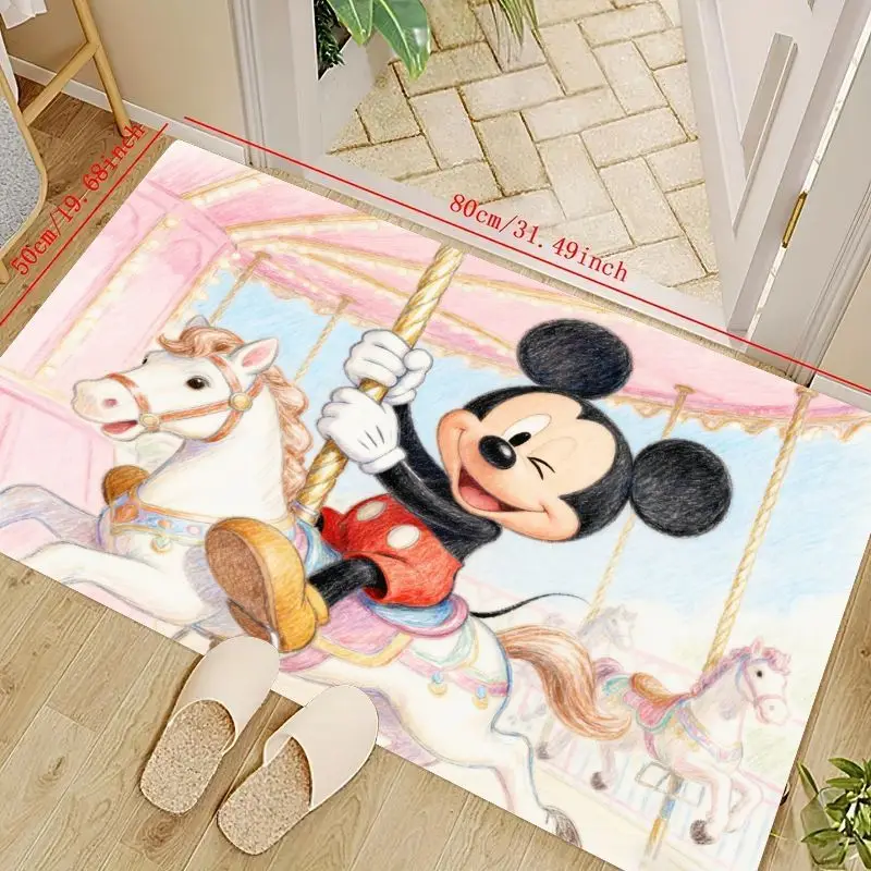 

1PC Classic Mickey Mouse Carousel Ride Floor Mat, Cute Cartoon Character Anti-Slip Area Rug, Soft Washable Decorative Carpet for