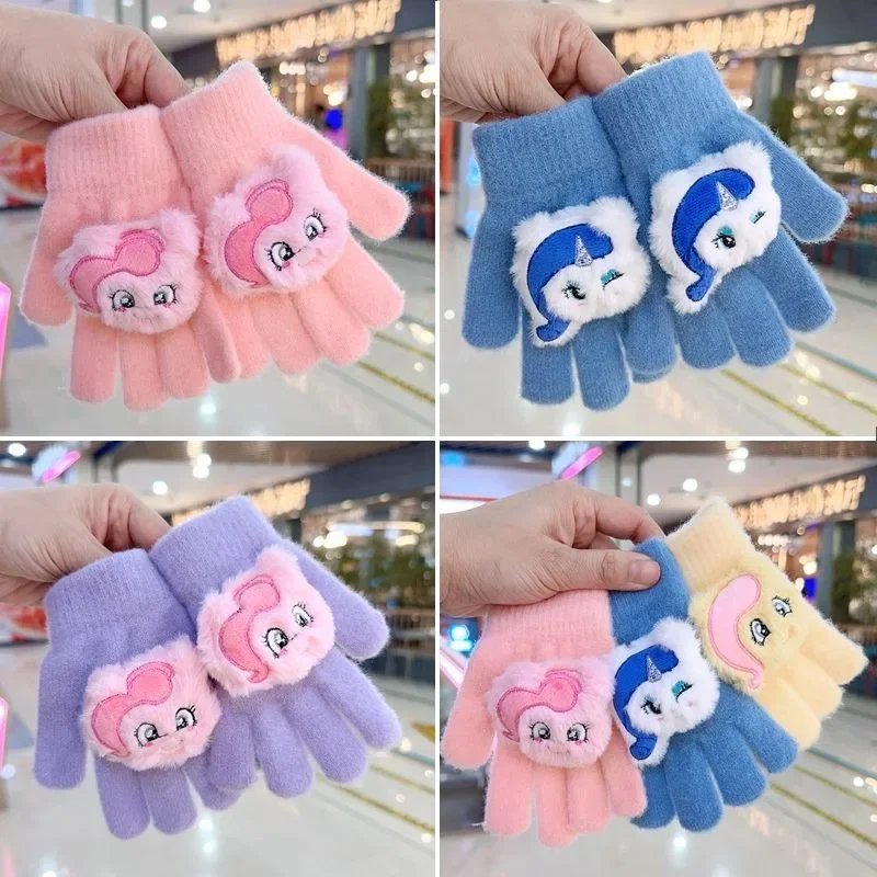 2024 New My Little Pony Cute Children's Plush Gloves Outdoor Warm and Cold-proof Five-finger Gloves and Split-finger Gloves