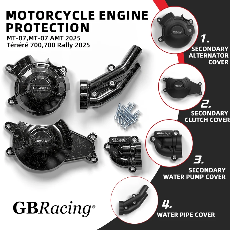 

motorcycle GBRacing Secondary & Clutch Covers Bundle–Engine Protection Set For YAMAHA 2025 MT-07/MT-07 AMT/Ténéré 700/700 Rally