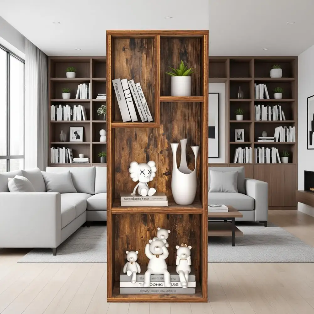 

Тонкая книжная полка 4 куба, винтажный коричневый цвет, вмещает до 66 фунтов, горизонтальное хранилище в твердом переплете