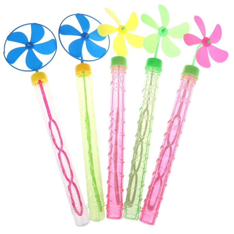 1Pc Vijf-Blad Windmolen Multicolor Bubble Stick Strand Kleur Zeep Bubble Spray Bubble Stick Voor Kinderen Speelgoed