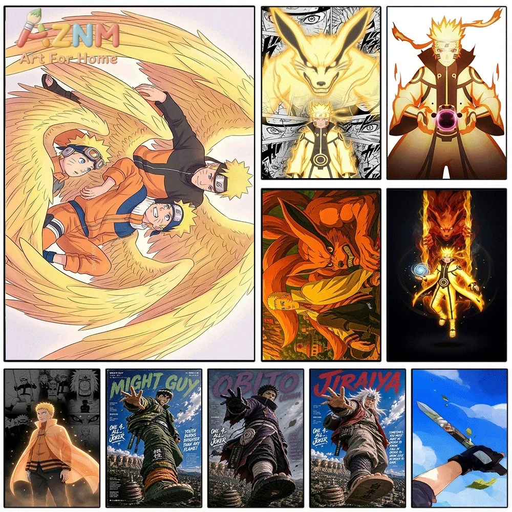 Naruto Anime Naruto Kurama Nine‑Tails Theme Canvas Wall Art Print Poster Unframed Canvas Painting Home Living Room Bedroom Dec