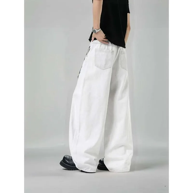 Men's Loose Wide Leg Plaid Pants White Men Autumn High Street Hip Hop Causal Trousers Baggy Fit Streetwear Brand American Style view 3