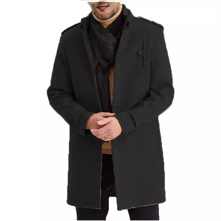 2024 New Product. European and American Men's Autumn and Winter Casual Mid-length Woolen Overcoat with Hood and Double-breasted.