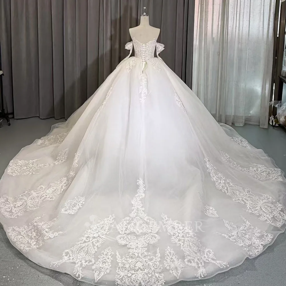 Modest Removable Sleeves Bridal Dress Sparkly Sequins Beads Wedding Gown Pearl Ball Gown Bride Customized Robe Vestido De Novia