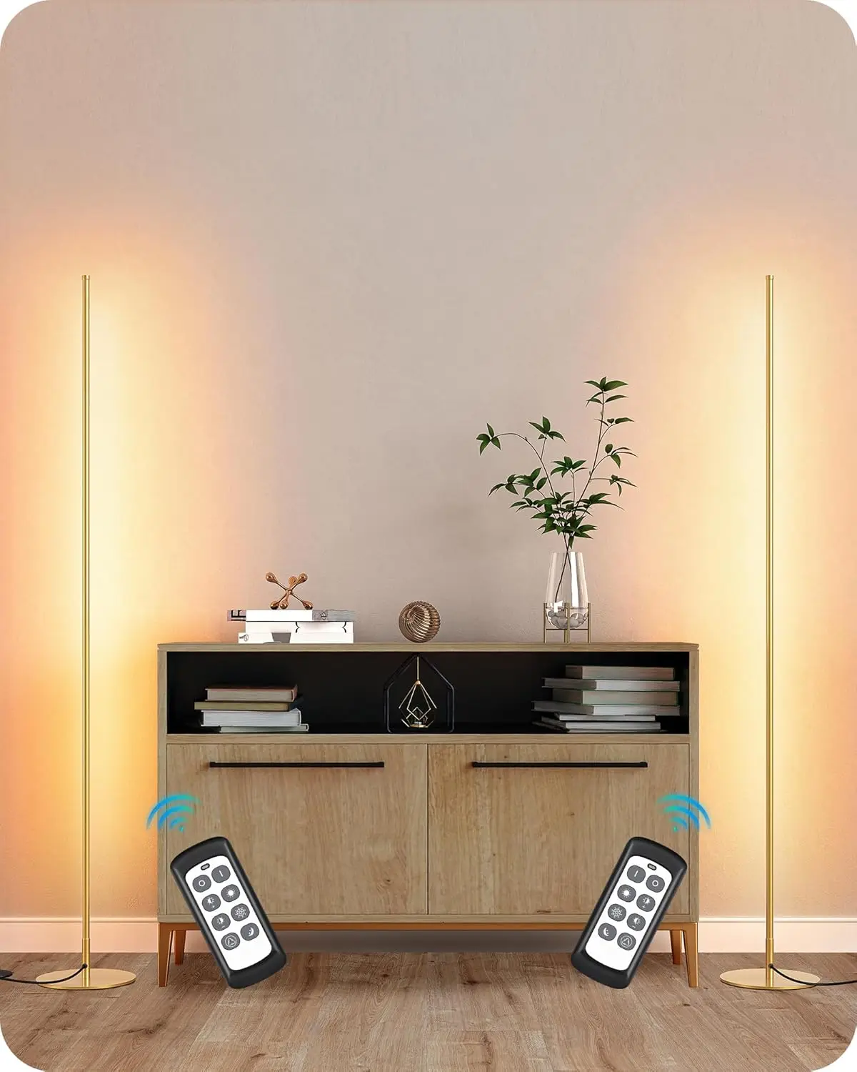 

Набор из 2 минималистичных угловых напольных LED-светильников с регулировкой яркости, высотой 57,5 дюймов, с пультом ДУ, 7 цветовых температур для гостиной, спальни, офиса
