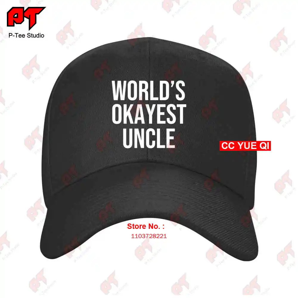 Worlds Okayest Uncle Awesome Funny Family Reunion Text Saying Baseball Caps Truck Cap MOO3