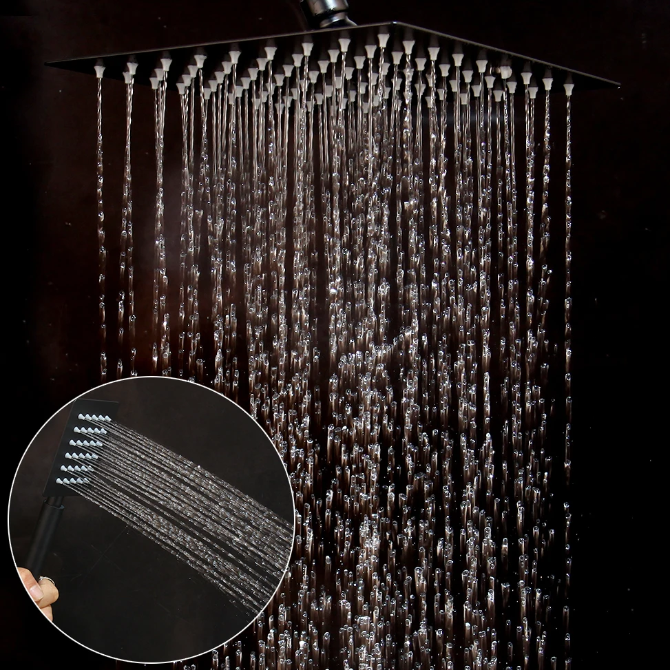 KEMIDI mat noir pluie robinet de douche ensemble mitigeur de douche de baignoire robinet et étagère de rangement mitigeur de douche robinet d'eau