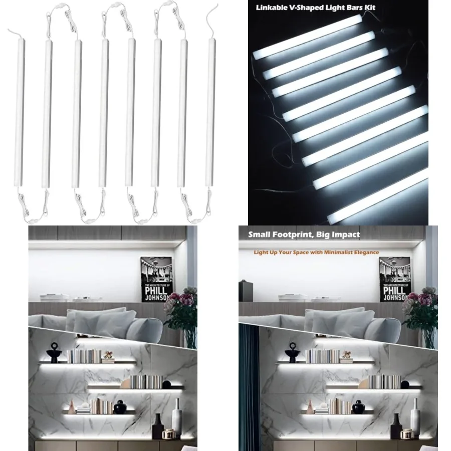 

Under Cabinet Lighting, 8pcs 12" V-Shape Linkable LED Light Bars for Kitchen Cabinet, Showcase Display, Shelf - 16Watt 1600Lume