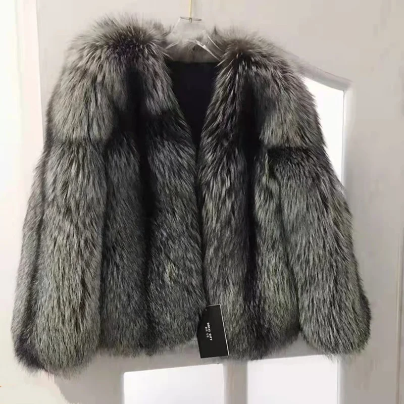 

2024 Fashion Fox Fur Woman Clothing Real Natural Silver Fox fur Coat Fox Whole Skin Fur Winter Thick Soft Warm Fox Fur Jacket