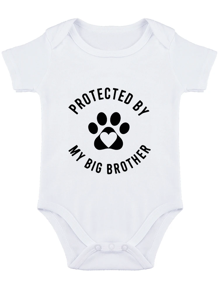 Protected By Dog ,Baby Bodysuit Funny Cute Newborn Romper Clothing for Pet Lovers Infant Outfit