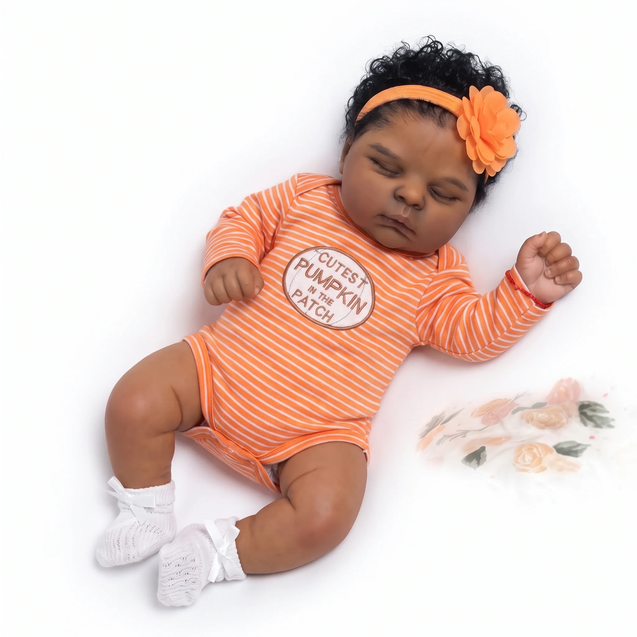 NPK 19inch Peaches Soft Body Reborn Sleeping Baby Doll Dark Skin Hand Painted Multi-Layer Rooted Hair Touch Life-Size Collectibl - view 6