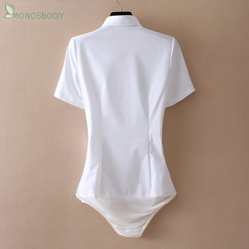 Summer 2023 Monons Mujer Body Femme Short Sleeve Bodysuits for Women Striped and White Shirts Business Work Blouses Office Tops