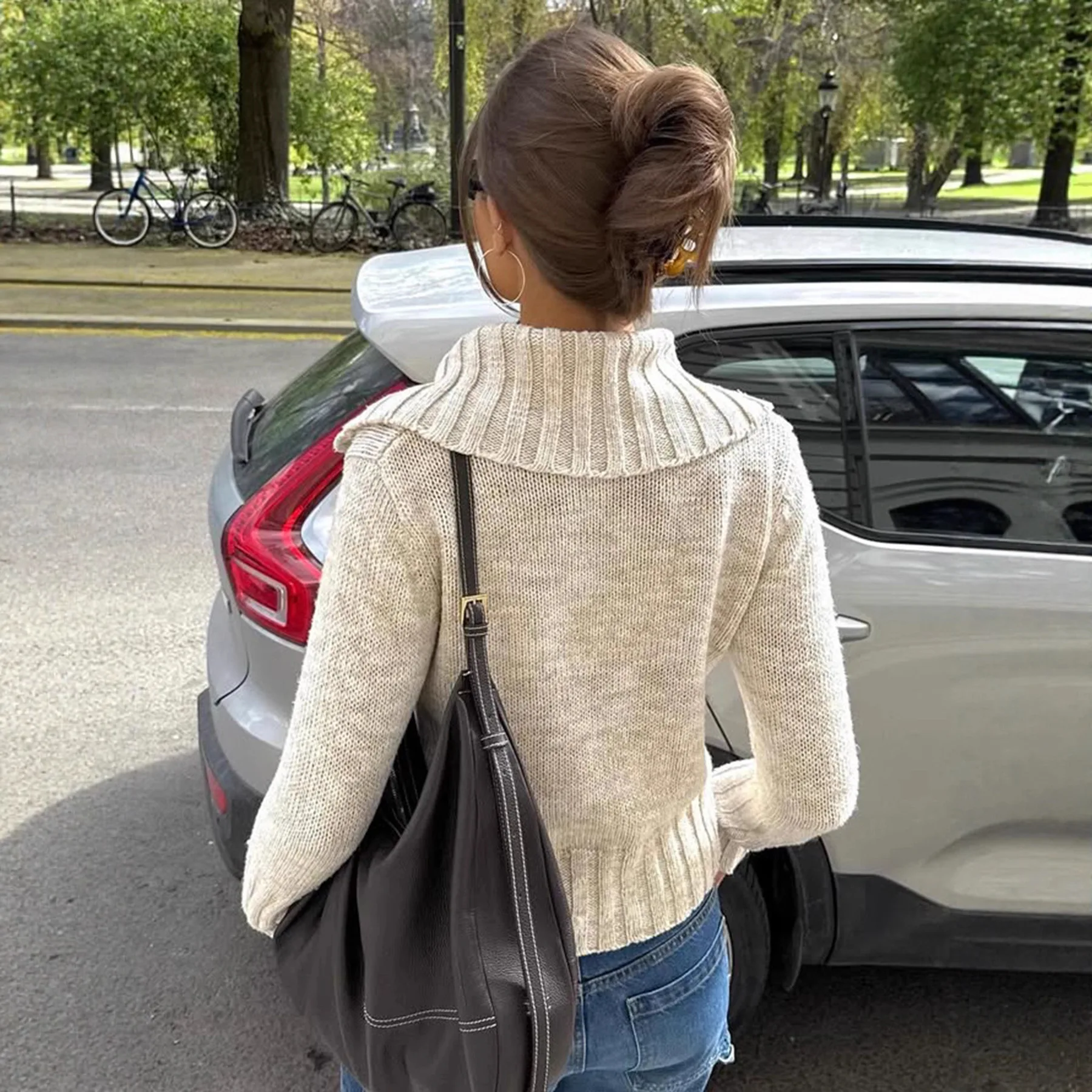 Colletto Old Money Jaet di lana Colletto ribaltabile lavorato a maglia misto lana Maglione da donna Faion autunnale sottile regolare