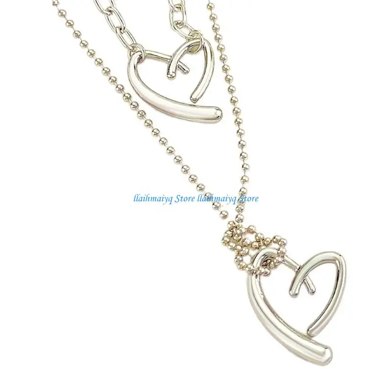 

573B 2PCS Trendy Irregular Heart Necklace Set Unique Design Neckchain Stackable Clavicular Chain Trendy Neck Jewelry