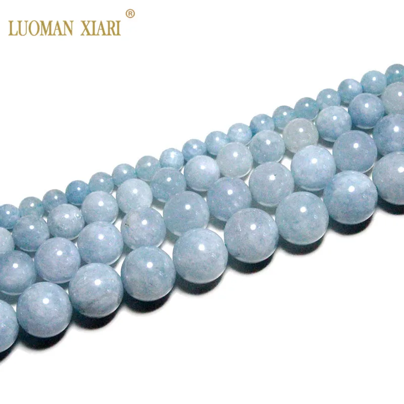 Wholesale Natural Stone Blue Aquamarines Loose Round Spacer Beads For Jewelry Making DIY Bracelet Accessories 4/6/8/10 /12 mm