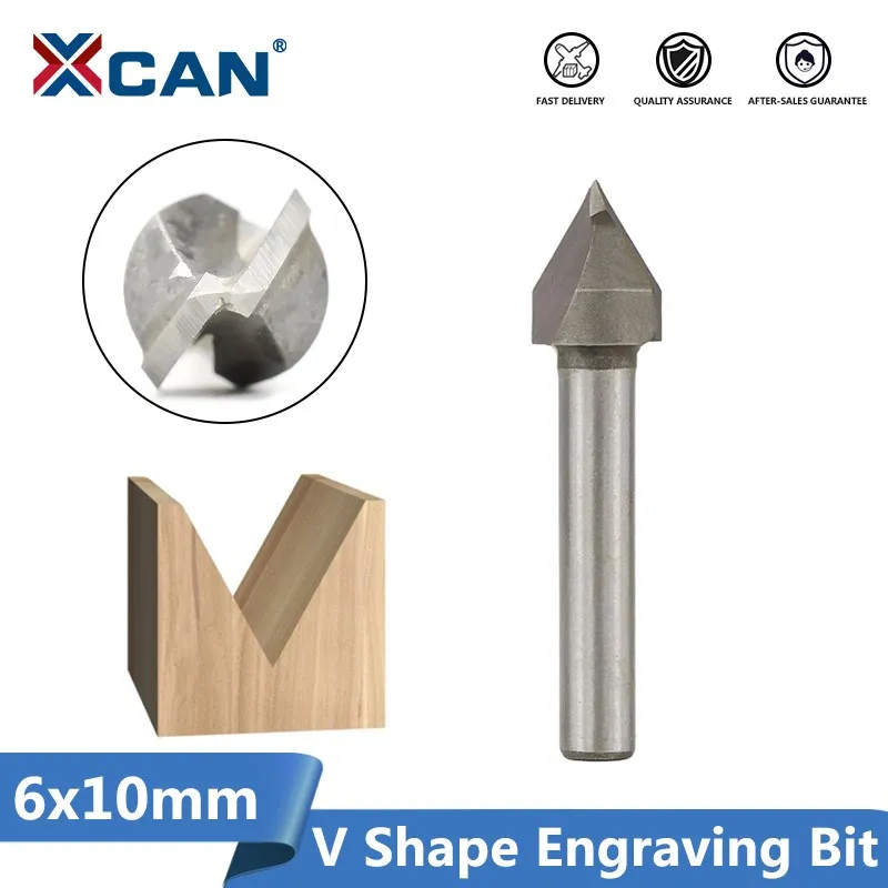 XCAN 1pc 6x10mm 60Degree V Shape Chamfer End Mills Router Bit for Woodworking 3D Milling Cutter V Groove Router Bit