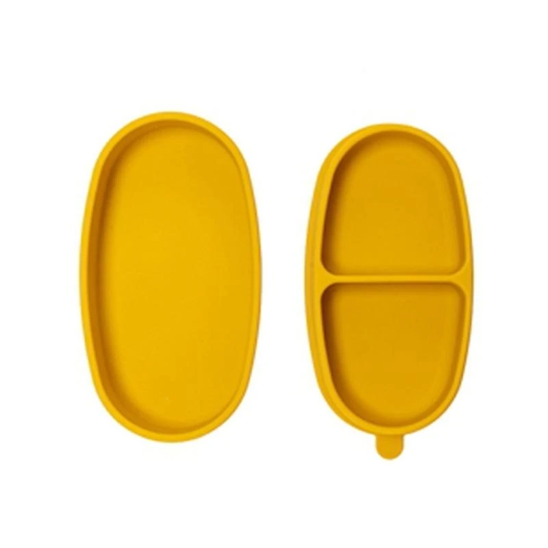 

J15U Baby Training Feeding Bowl with Lid Anti-slip Silicone Sucker Divided Plate Tray Dishes Tableware for Infants