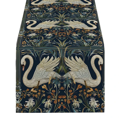 윌리엄 모리스 식물 꽃 백조 테이블 러너, 주방 다이닝 장식, 테이블 러너, 휴일 장식, 방 장식 