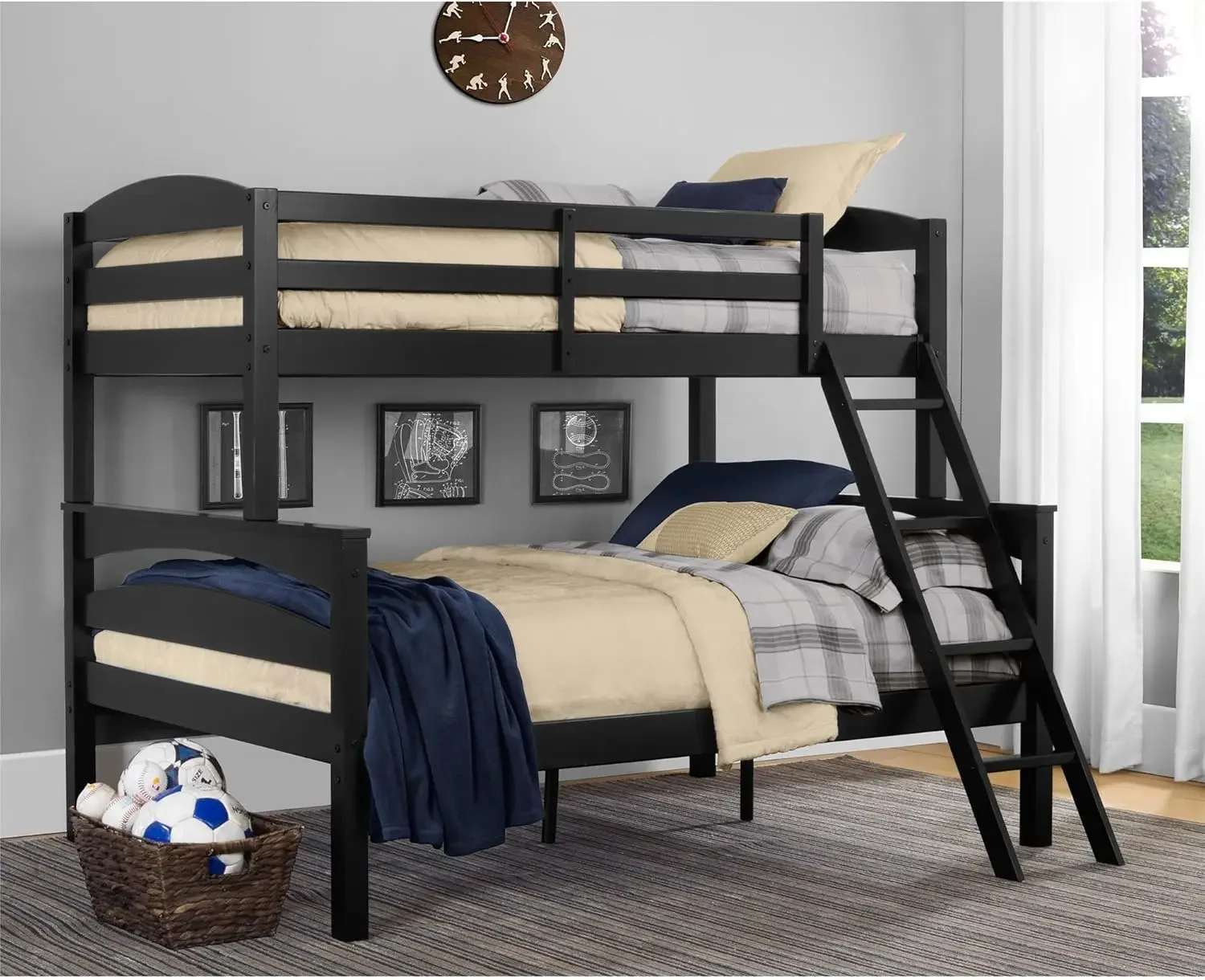 

Wood Bunk Bed Frame, Twin over Full, Black