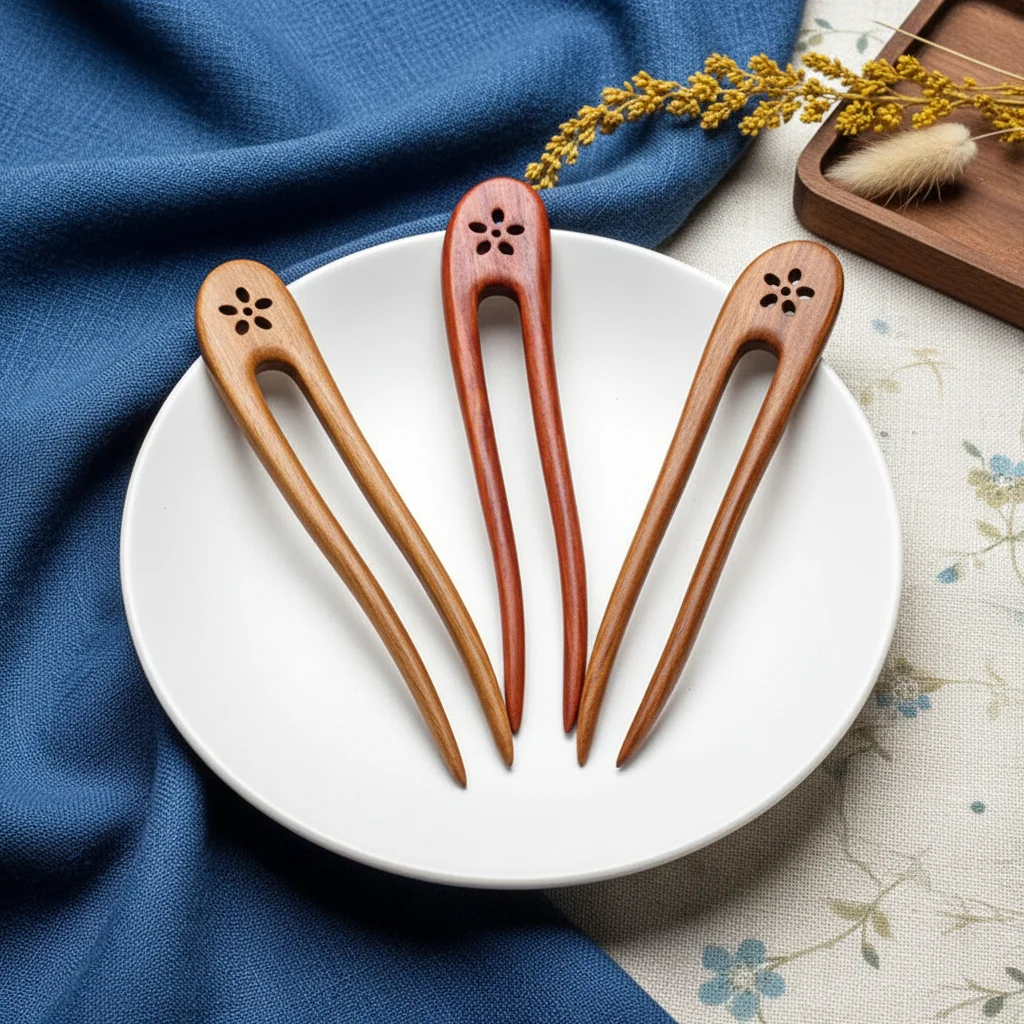 

Natural Woods Hair Sticks U Shape Double Prong Design Elegant Hairpin Carved Vintage Hair Accessory For Hanfu Women Daily Wear