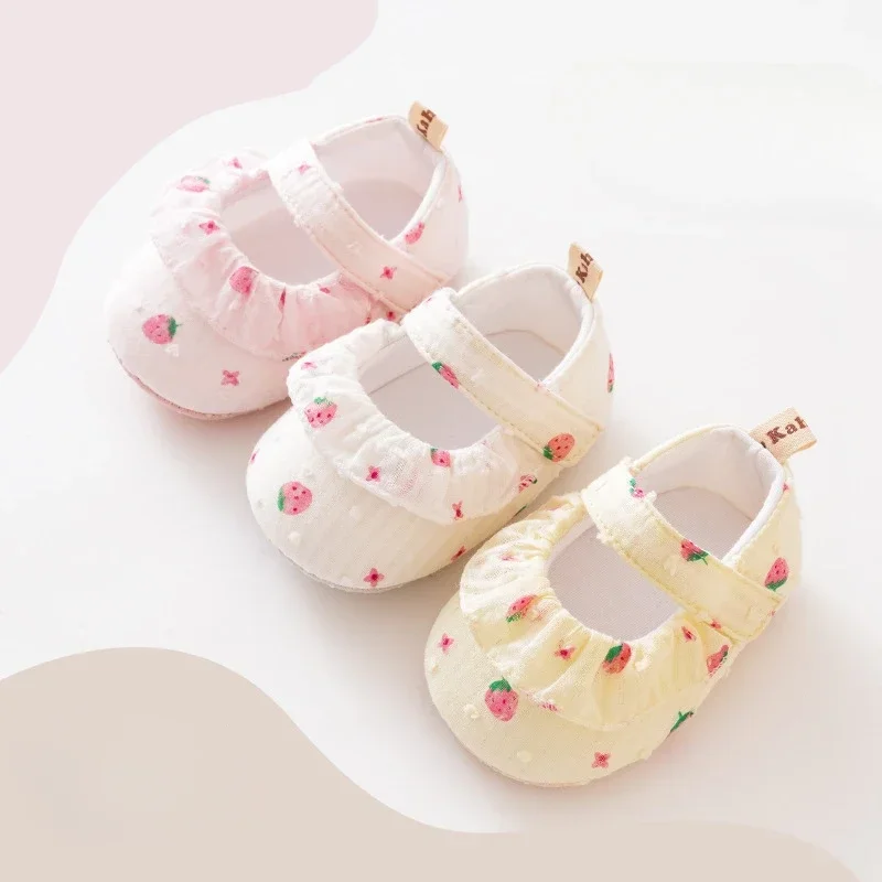 Baby Strawberry Pre-Walker Shoes Newborn Baby Girl Shoes Princess Party Embroidered Anti Slip Sole Toddler Girls Shoes