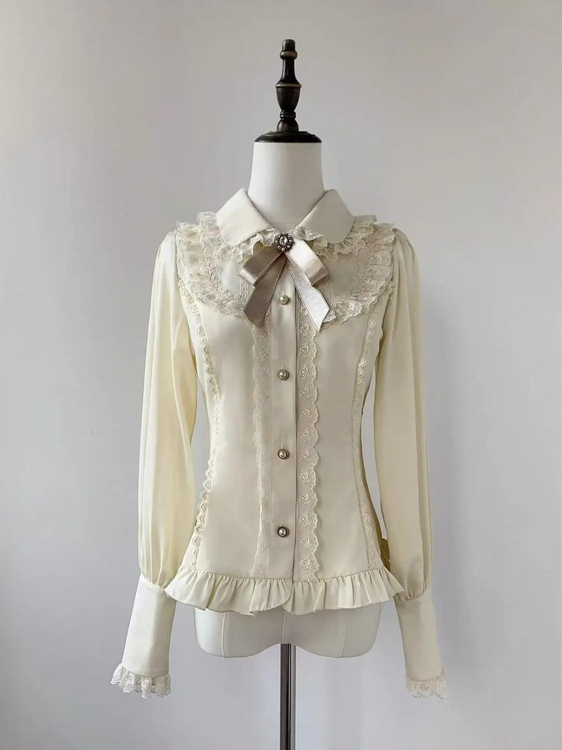 Harajuku Fashion Lolita Long Sleeve Blouse Female Y2K Retro Solid Shirt Cute Lace Splice Japanese Daily Casual Outfit - view 3