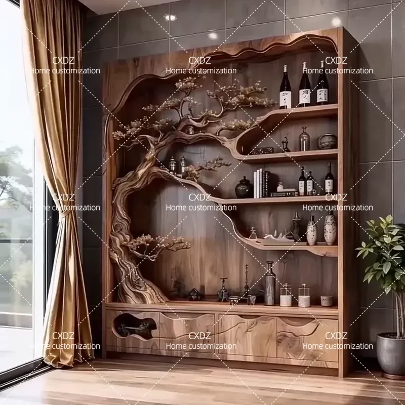 Wabi Sandy Wind Solid Wood Bogu Frame Log Style Homestay Hotel Wine Cabinet Middle Ancient Style Whole House Display Cabinet