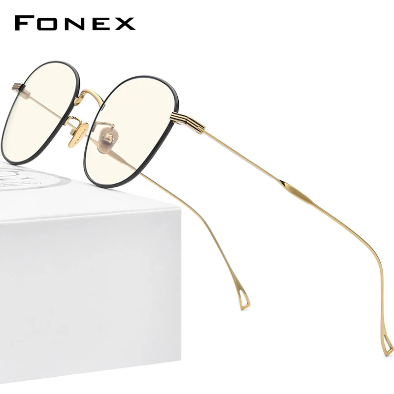 FONEX Anti Blue Light Blocking Glasses Women 2020 Vintage Round Antiblue UV Rays Computer Gaming Titanium Eyeglasses Men 8554AB