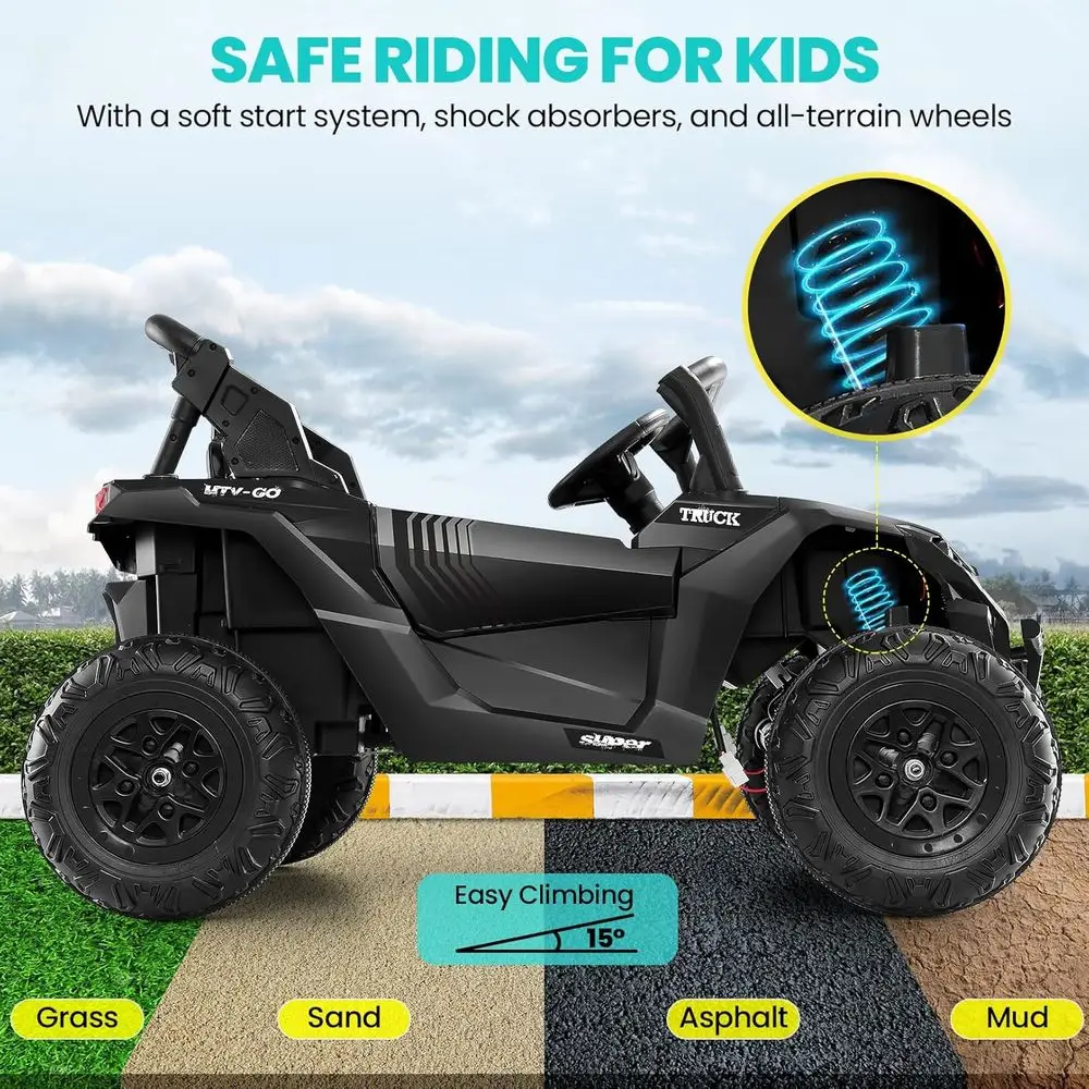 Giocattoli da 24 Volt per bambini grandi a 2 posti, bambini 4WD UTV, auto da giro per ragazzi e ragazze con telecomando per genitori, assorbimento degli urti, nero