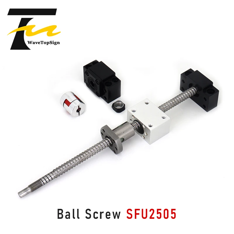 SFU2505 Ballscrew Set Ball Screw With 2505 Flange Single And Ball Nut BK/BF20 End Machined Nut Holder Coupling For CNC