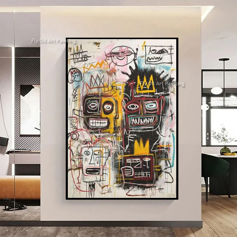 Simplism Wall Art Hand Drawn Black Beige Graffitis Canvas Artwork New Original Design Yellow Brown Oil Painting For Living Room