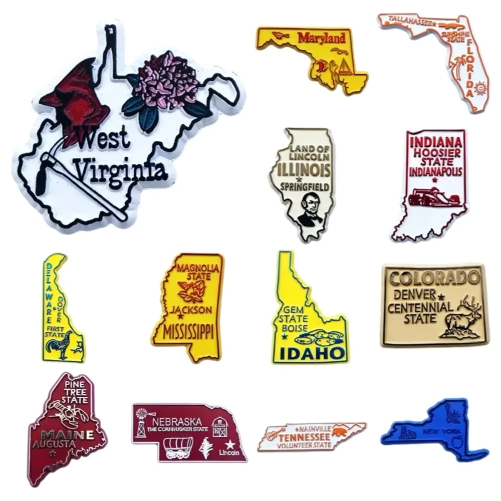 USA 50 States Fridge Magnet Soft Enamel Metal Sticker Travel Souvenir Home Kitchen Decoration Gift