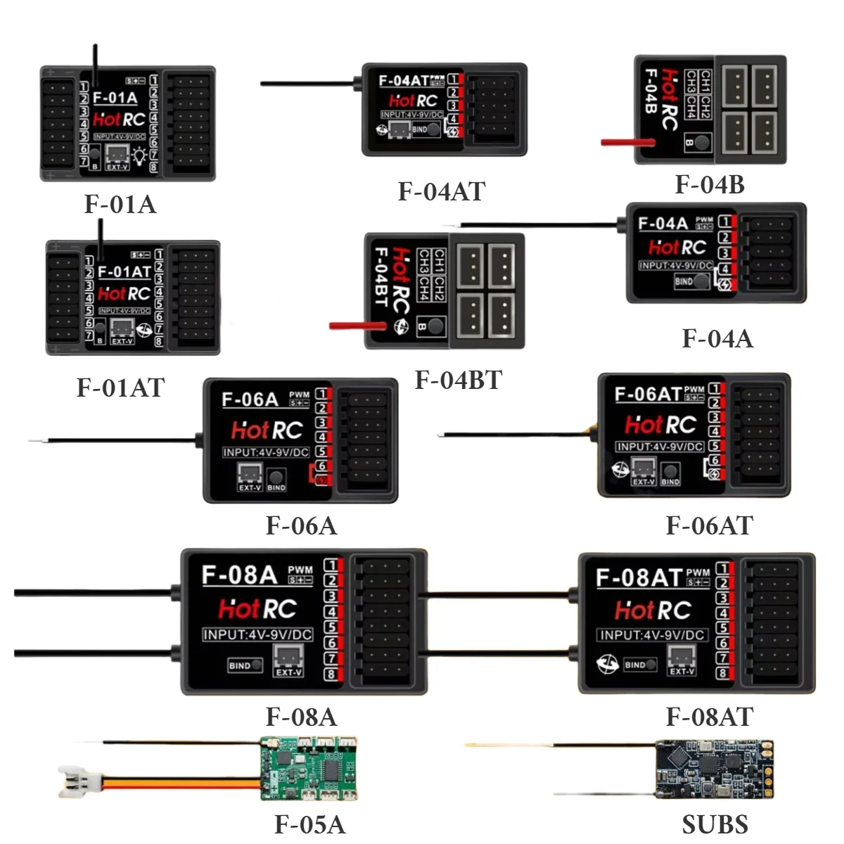 Hotrc All Series Receivers F-04A F-06A F-05A F-08A PWM Gyro Receive F-04AT F-06AT F-08AT for CT-6A/HT-8A RC Car Aircraft Boat