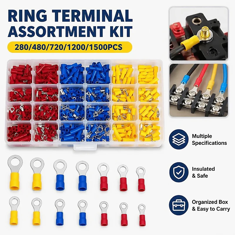 280/480/720/1200/1500pcs Quick Wiring Cold Pressed Crimp Terminals Combination Box Multi-size Wire Connectors Assortment Set