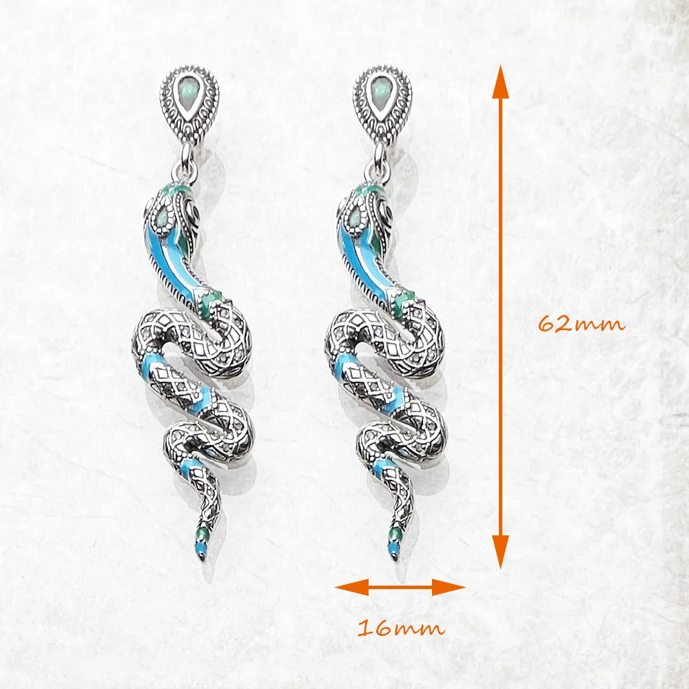 Drop Earrings Blue Snake Europe Style Handcrafted Good Fashion Jewelry Bohemia Gift For Women 925 Sterling Silver