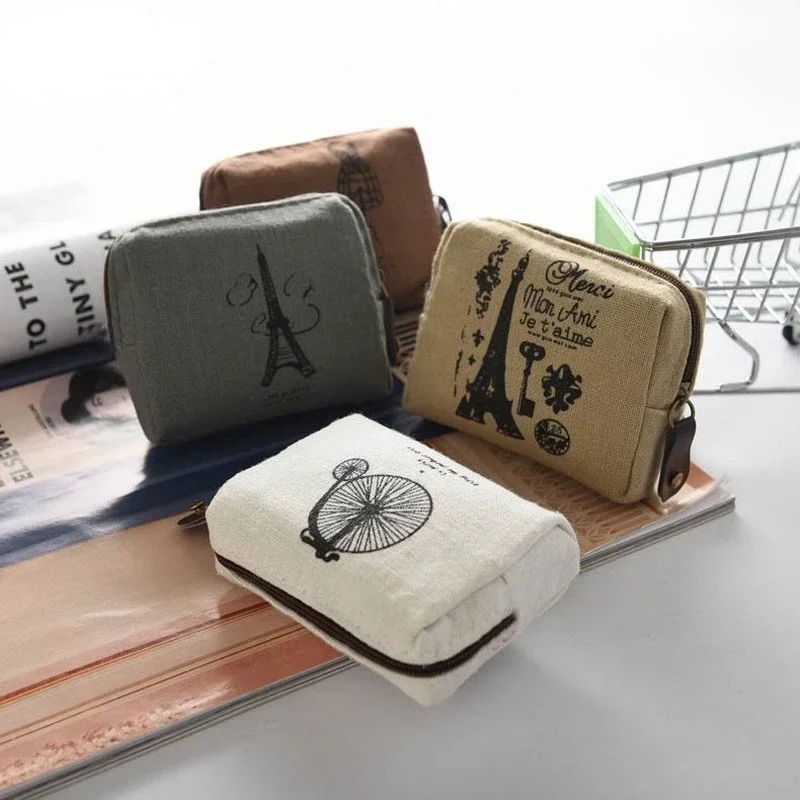 Vintage Canvas Coin Purse Zipper Change Purse Women Wallet Small Mini Coin Bag Storage Pouch Retro Money Bags Kids Gift