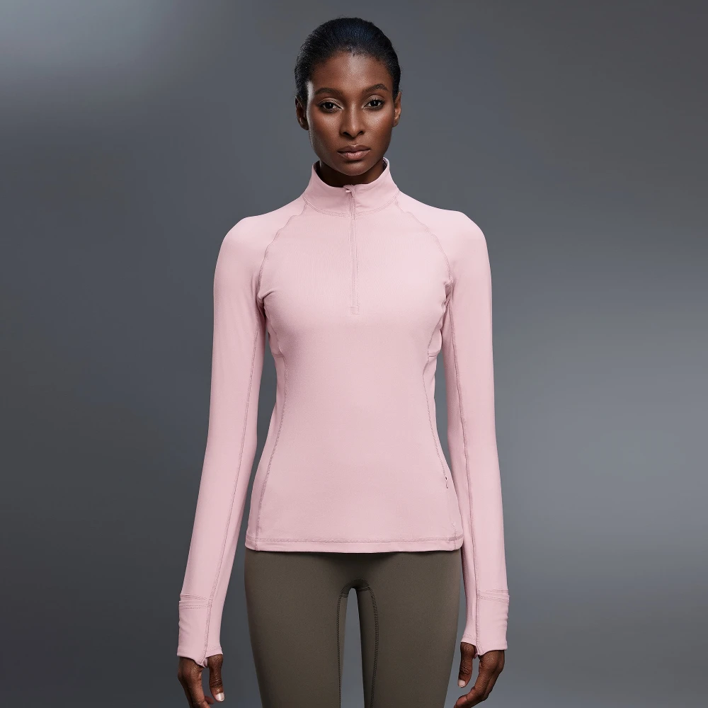 New Half Zipper Stand Collar Gym Workout Yoga Clothes Long Sleeve Women Waist Slimming Outdoor Running Sports Fitness Clothes