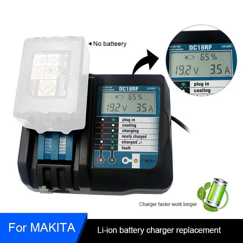 New DC18RCT Li-ion 3A Battery Charger for Makita 18V 14.4V BL1830 Bl1430 DC18RC DC18RA Power Tool Charging Current US UK EU Plug