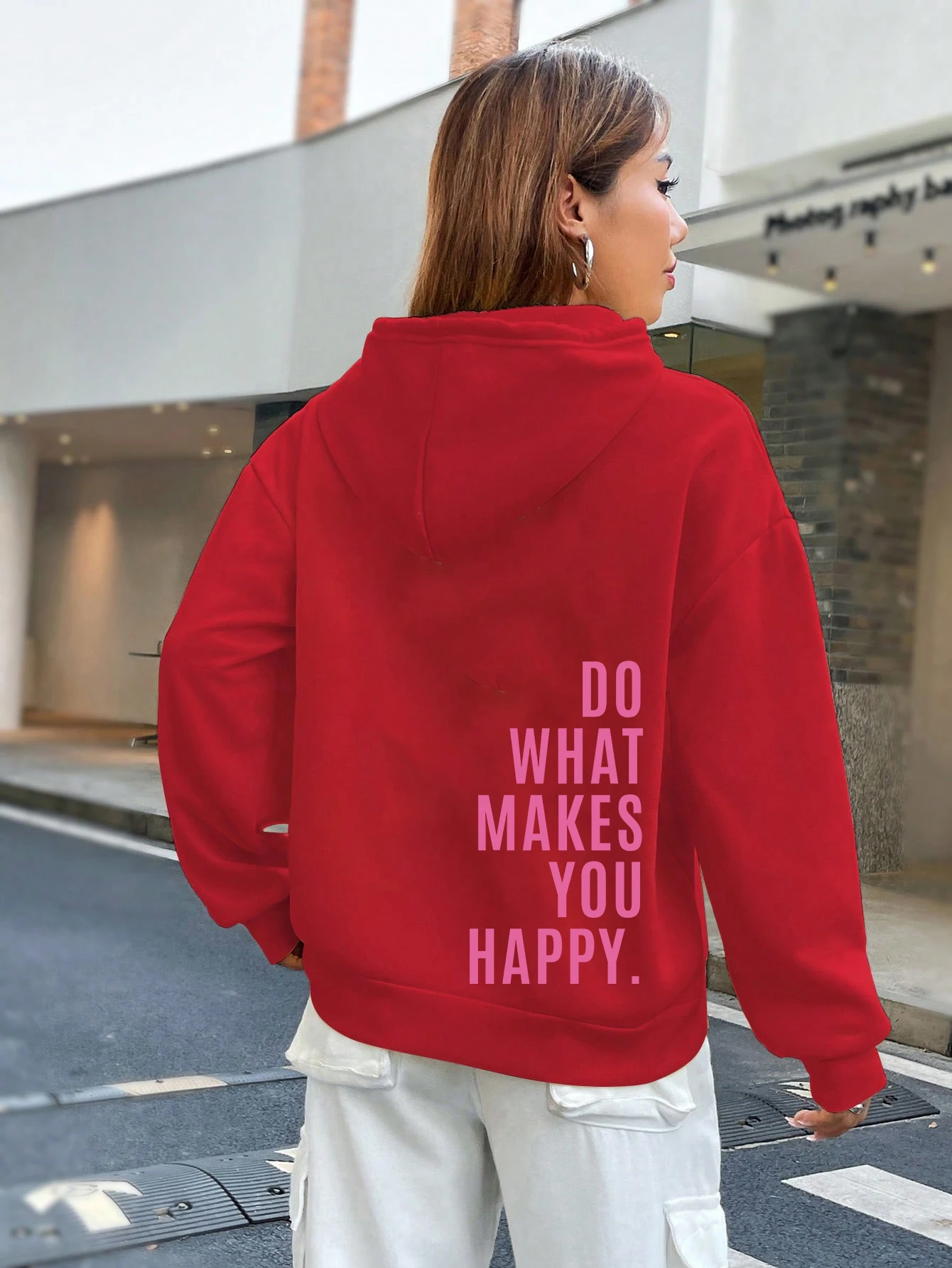 Do What Makes You Happy Pink Letter Womens Clothing Personality Street Sweatshirt Casual All-Match Woman Hip Hop Fashion Hoodies