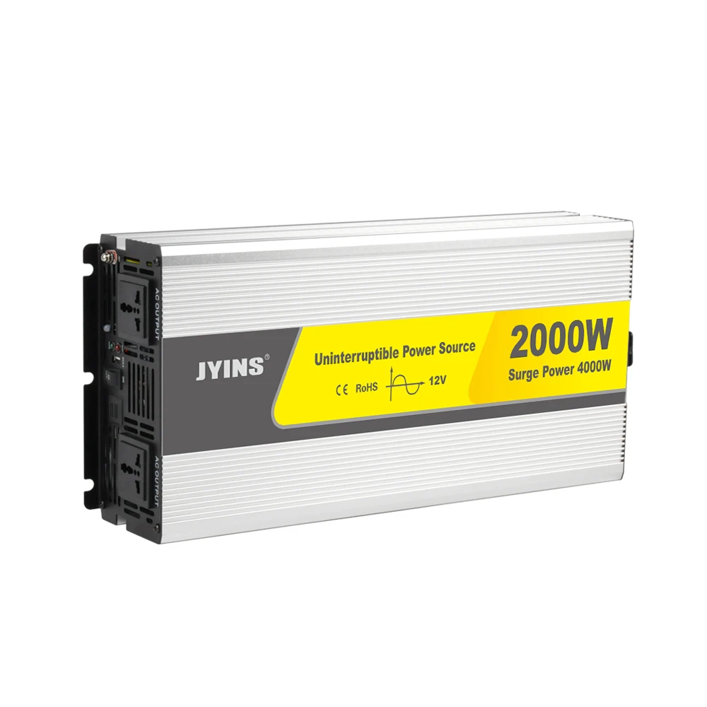 2000W Pure Sine Wave Power Inverter with Battery Charger 12V/120V USA Plug for Air Conditioner and Automotive Use