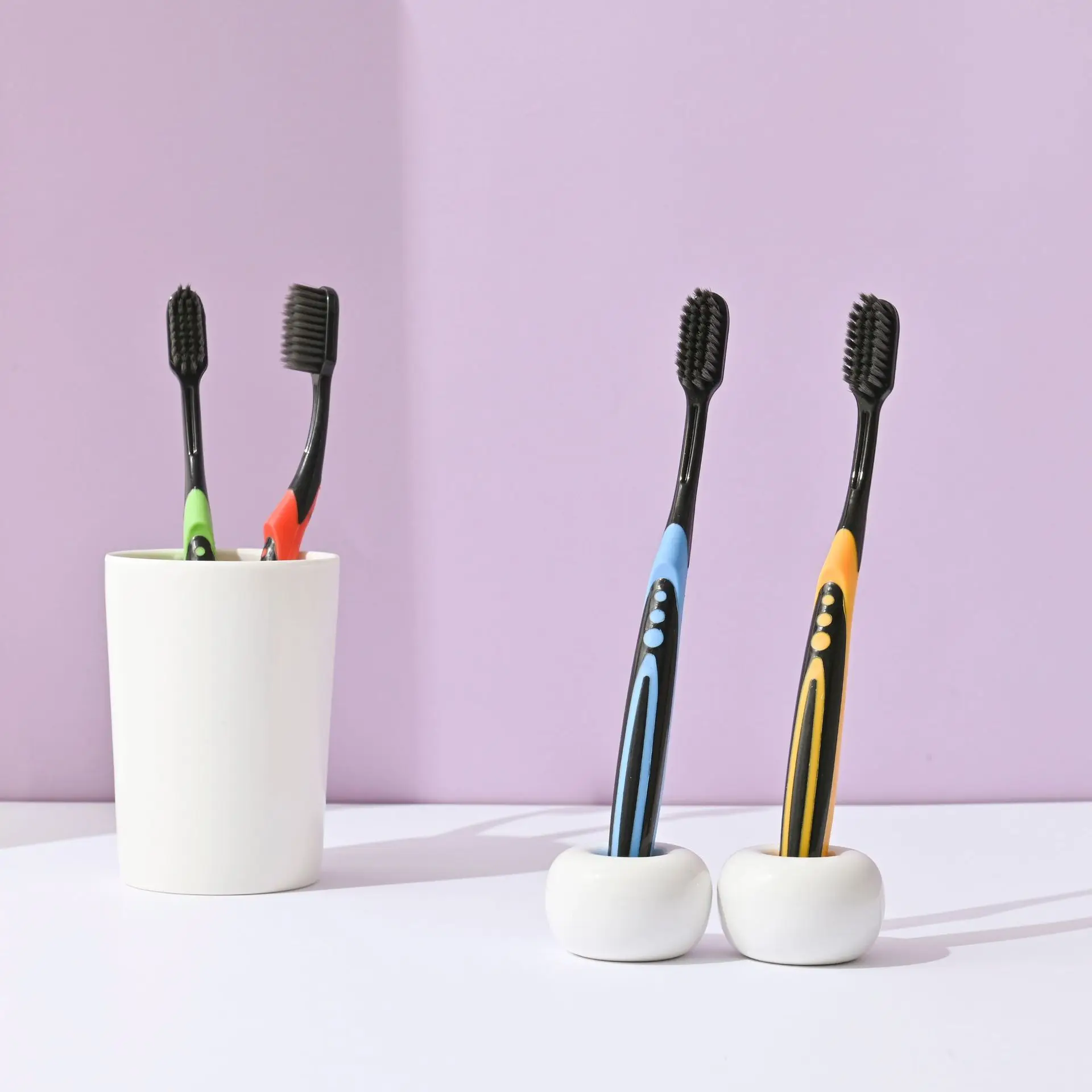 Toothbrush bamboo charcoal combination family 5-piece set long charcoal soft bristles small head