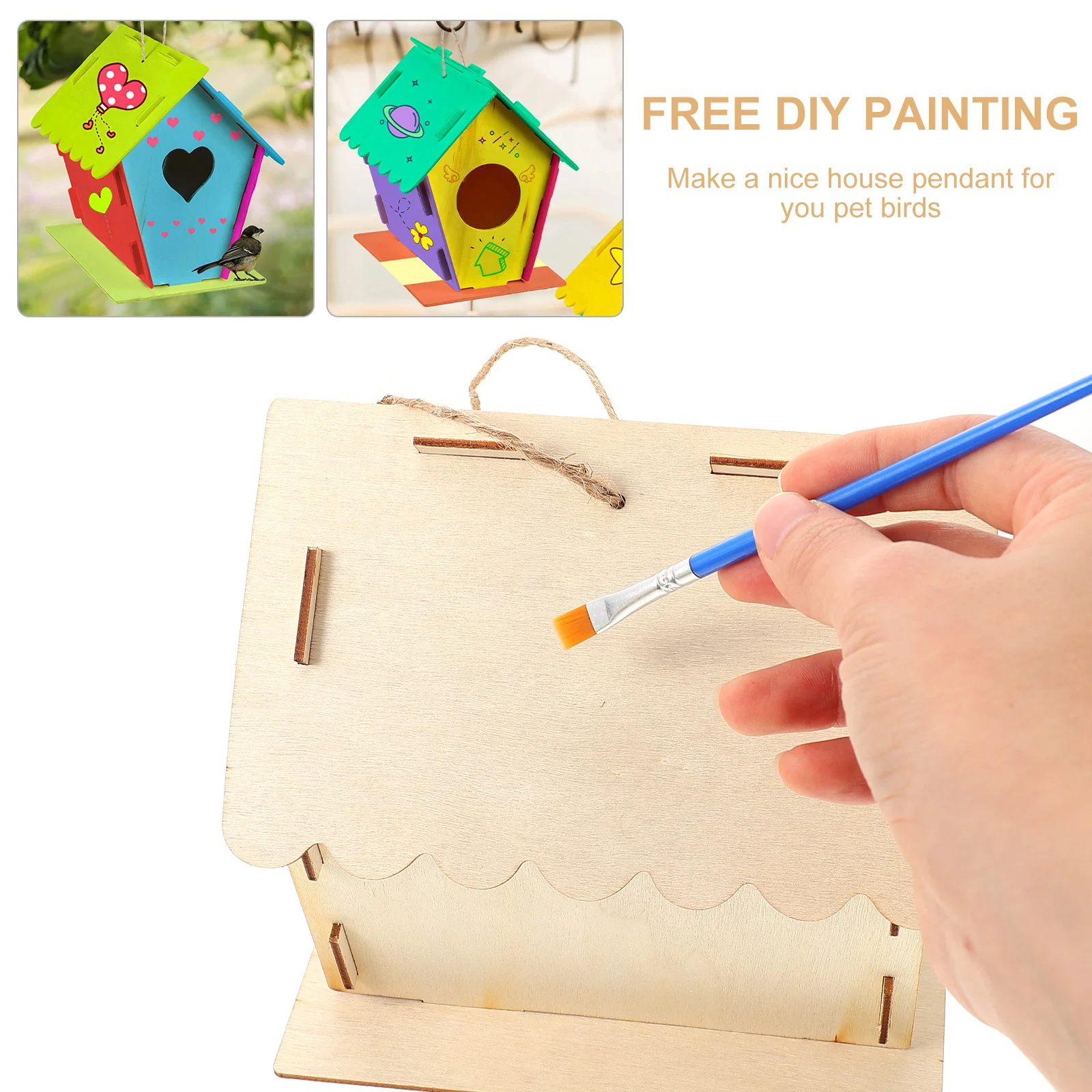 

2Sets Wooden Bird House DIY Kit Unfinished Wooden Craft for Kids Painting Graffiti Home Garden Decor Pendant Christmas Tree