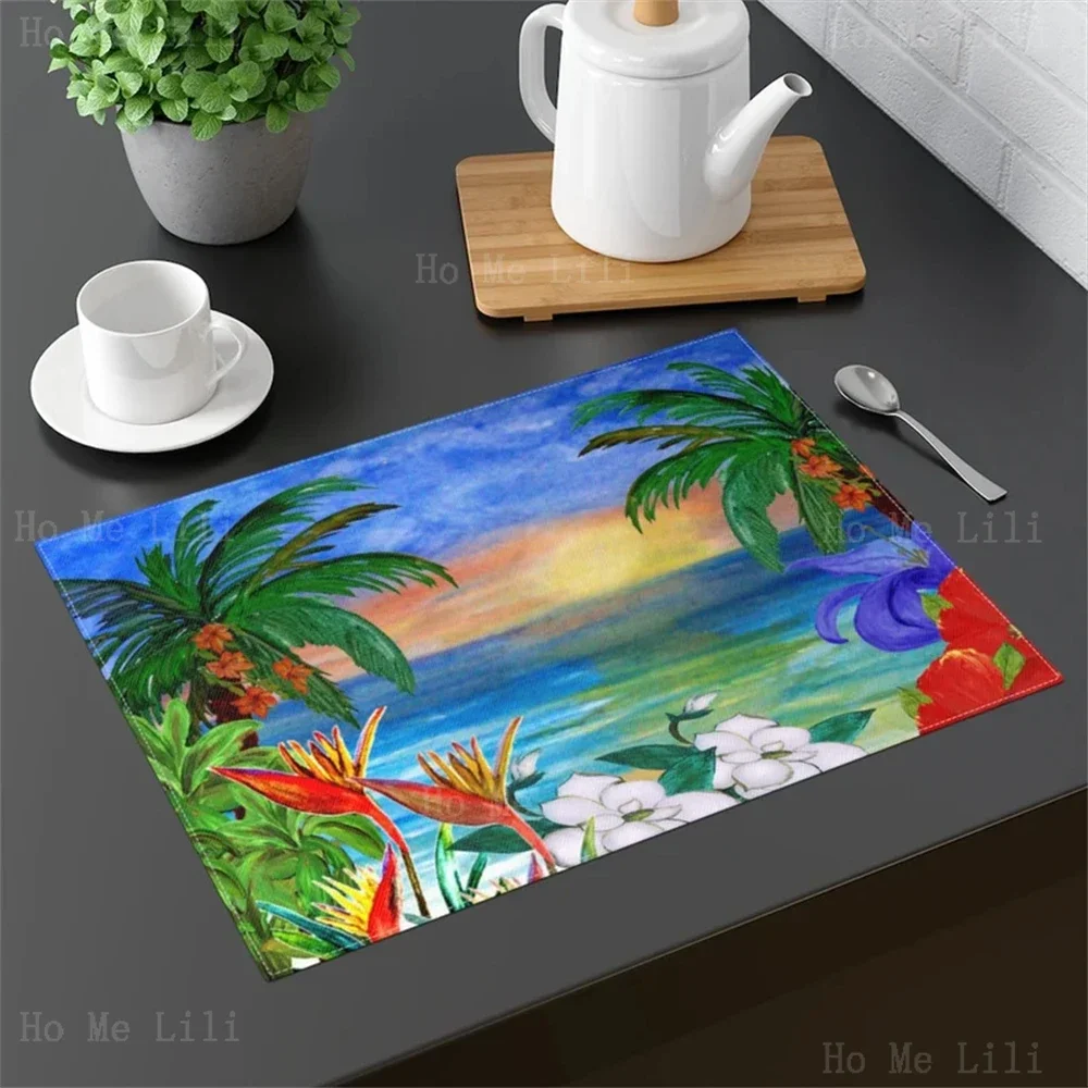 Tropical Sunset Floral Beach Coastal Palm Trees Beach House Placemats